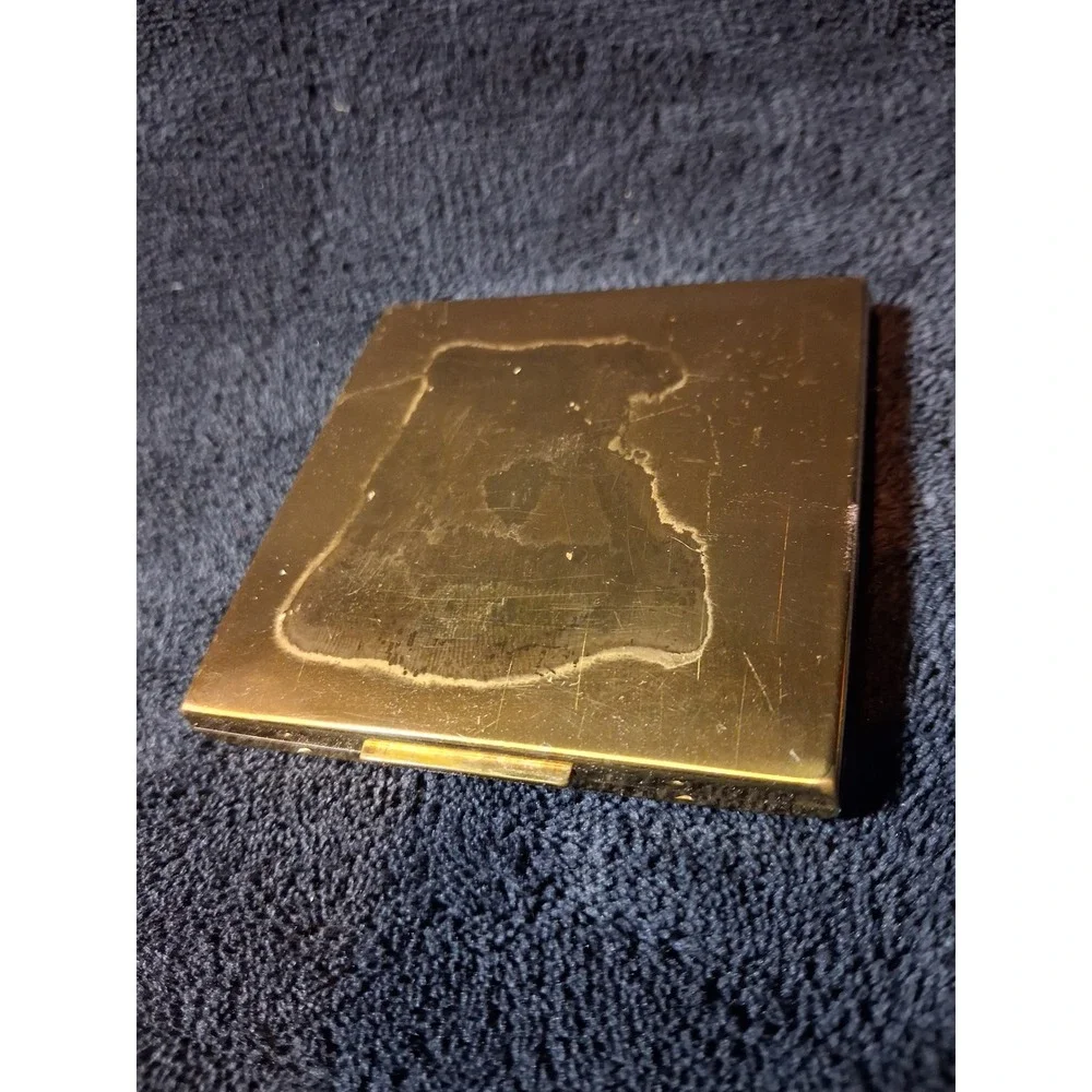Vintage Elgin American Gold Tone Floral Etched Square Makeup Compact Mirror